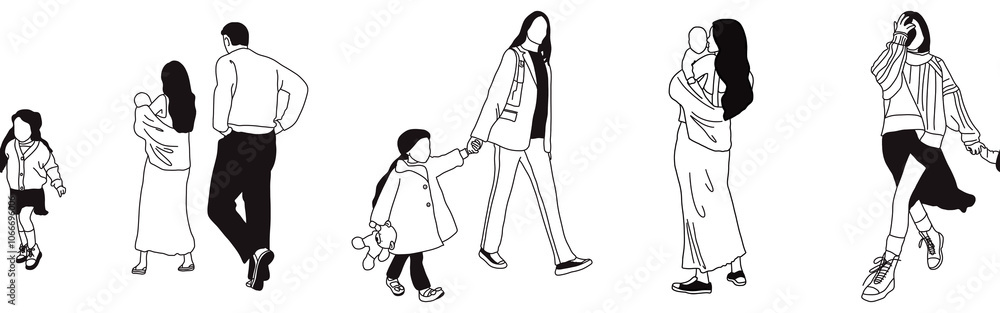 Hand-drawn doodle family border. Outline family clipart. Hand-drawn black art. Hand-drawn doodle family border. Outline family clipart. Hand-drawn black art.