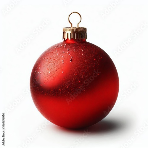 Shiny red and silver glass baubles isolated white background, perfect Christmas decorations for a festive winter season