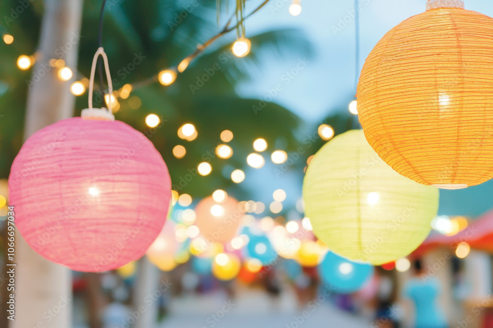 Fototapeta premium Festive Christmas street with colorful glowing lights