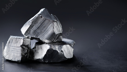 Niob. Nb 41. mineral stone on black background. fragment of metal niobium columbium