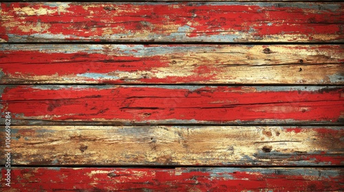 Wallpaper Mural A weathered wooden surface featuring red and beige stripes, evoking a rustic, vintage aesthetic. Torontodigital.ca
