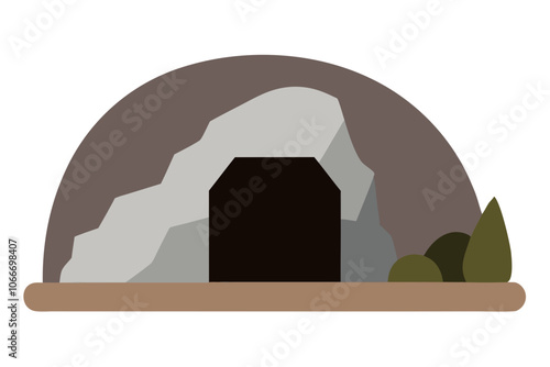 Empty Tomb with Stone Rolled Away | isolated vector illustration on white background