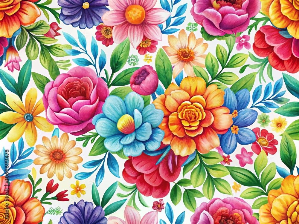Vibrant Mexican blooms in watercolor, a seamless pattern bursting with traditional charm. Vibrant Mexican blooms in watercolor, a seamless pattern bursting with traditional charm.