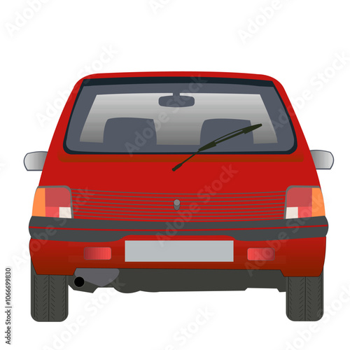 Véhicule de collection, de couleur rouge, vue de dos	