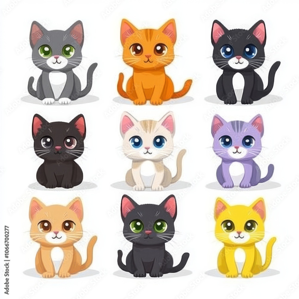 Flat style illustrations of cats of different breeds on a white background. Flat style illustrations of cats of different breeds on a white background.