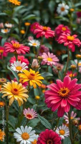 Colorful wildflowers bloom in a lush green garden