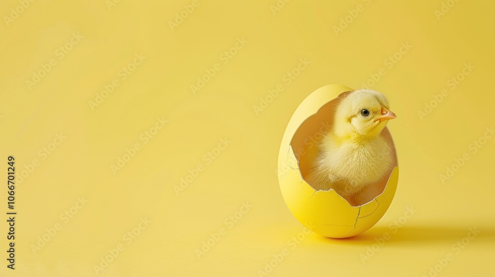 A Newborn Chick in a Yellow Egg Shell A Newborn Chick in a Yellow Egg Shell