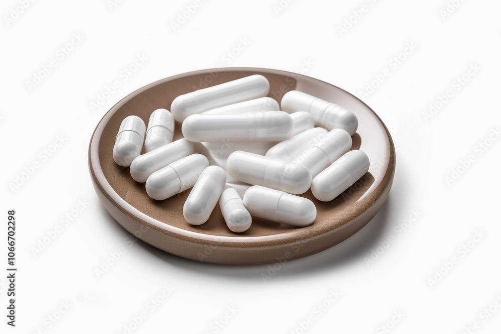 White gel medical capsules, group of vitamin supplement pills or drugs for treatment, isolated on white background, medicine and healthcare concept, top view White gel medical capsules, group of vitamin supplement pills or drugs for treatment, isolated on white background, medicine and healthcare concept, top view