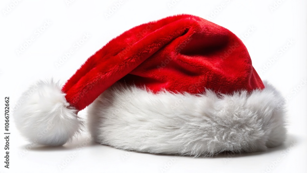 Red Santa Hat Isolated on White Background for Christmas Holiday Decor, Festive Season, and Seasonal Celebrations Red Santa Hat Isolated on White Background for Christmas Holiday Decor, Festive Season, and Seasonal Celebrations
