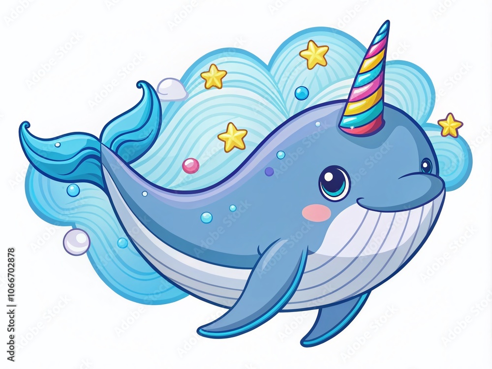Fototapeta premium Whimsical flying unicorn whale, flat, product shot.