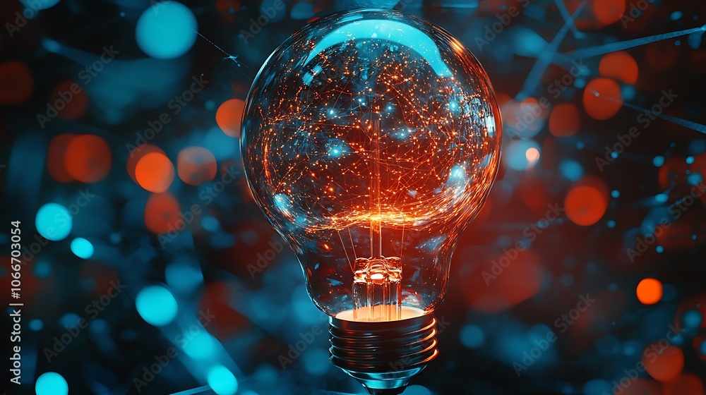 Glowing Lightbulb with Abstract Network Pattern Glowing Lightbulb with Abstract Network Pattern