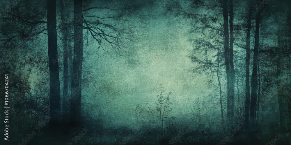 Naklejka premium Vintage-style grunge art with dark teal base, layered with hints of soft green light, creating depth and an aged texture