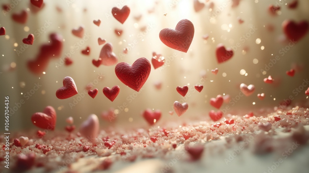 A Stunning Array of Red and Pink Paper Hearts Cascading Down on a Light Background for Creative and Elegant Designs A Stunning Array of Red and Pink Paper Hearts Cascading Down on a Light Background for Creative and Elegant Designs