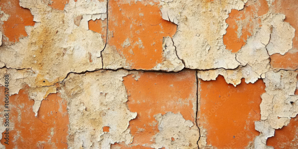 Warm terracotta wall with natural cracks and peeling paint, adding a Mediterranean, rustic vibe Warm terracotta wall with natural cracks and peeling paint, adding a Mediterranean, rustic vibe