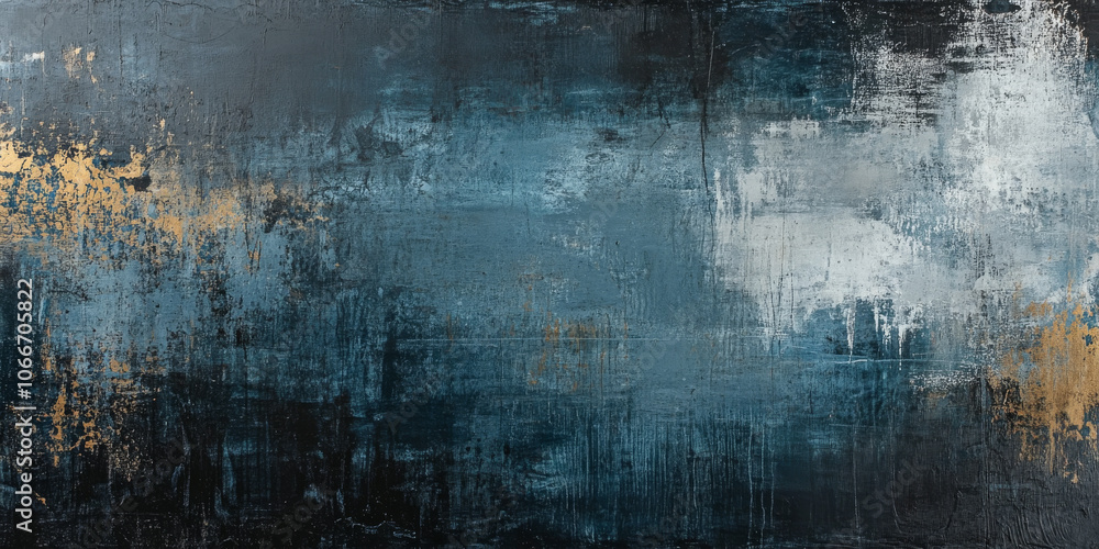 Obraz premium Dark grunge wall with a mix of muted blues and black, layered with faint cracks and peeling paint for an edgy look