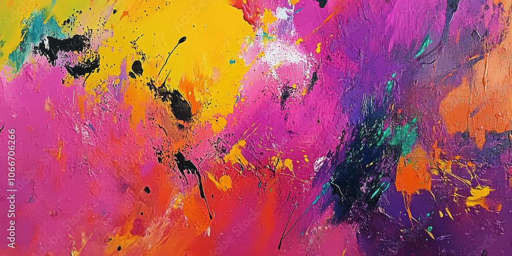 Fototapeta premium An abstract background filled with dynamic splatters of paint and vibrant colors, capturing the essence of artistic expression