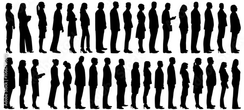 people queue standing waiting in line silhouette vector collection on isolated white background
