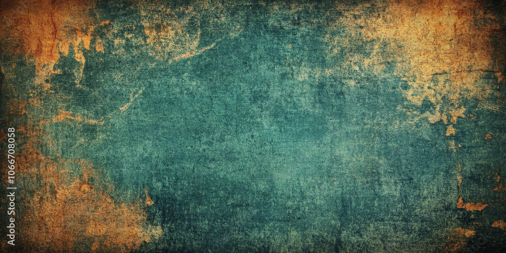 Obraz premium Weathered, vintage grunge art with dark teal tones, warm orange highlights, and an aged texture that creates depth and nostalgia