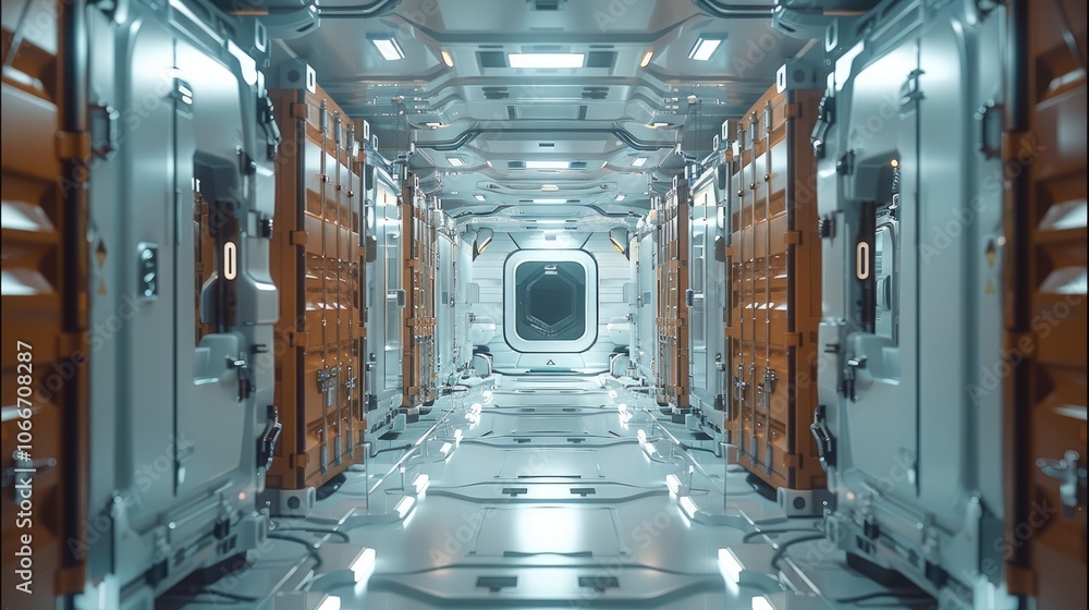 Obraz premium A container floating through a space station.