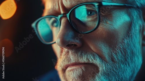 Contemplative Gentleman in Blue Light