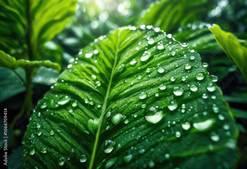 close dew covered plant leaves capturing their vibrant freshness natural beauty, closeup, leaf, green, texture, foliage, sunlight, water, botanical close dew covered plant leaves capturing their vibrant freshness natural beauty, closeup, leaf, green, texture, foliage, sunlight, water, botanical