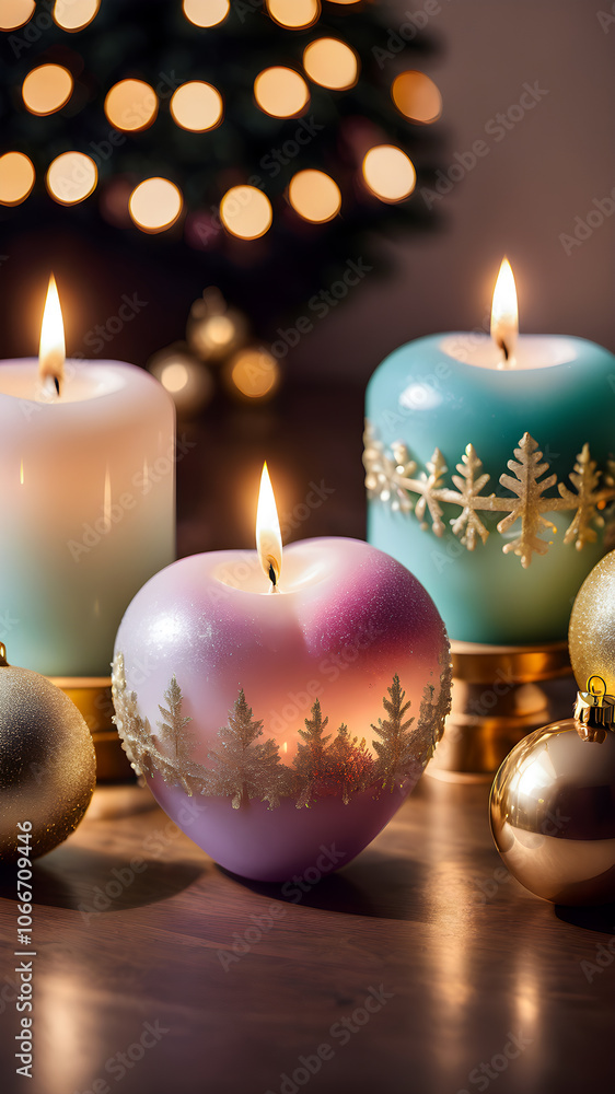 Christmas candles. pastel christmas background Christmas candles. pastel christmas background