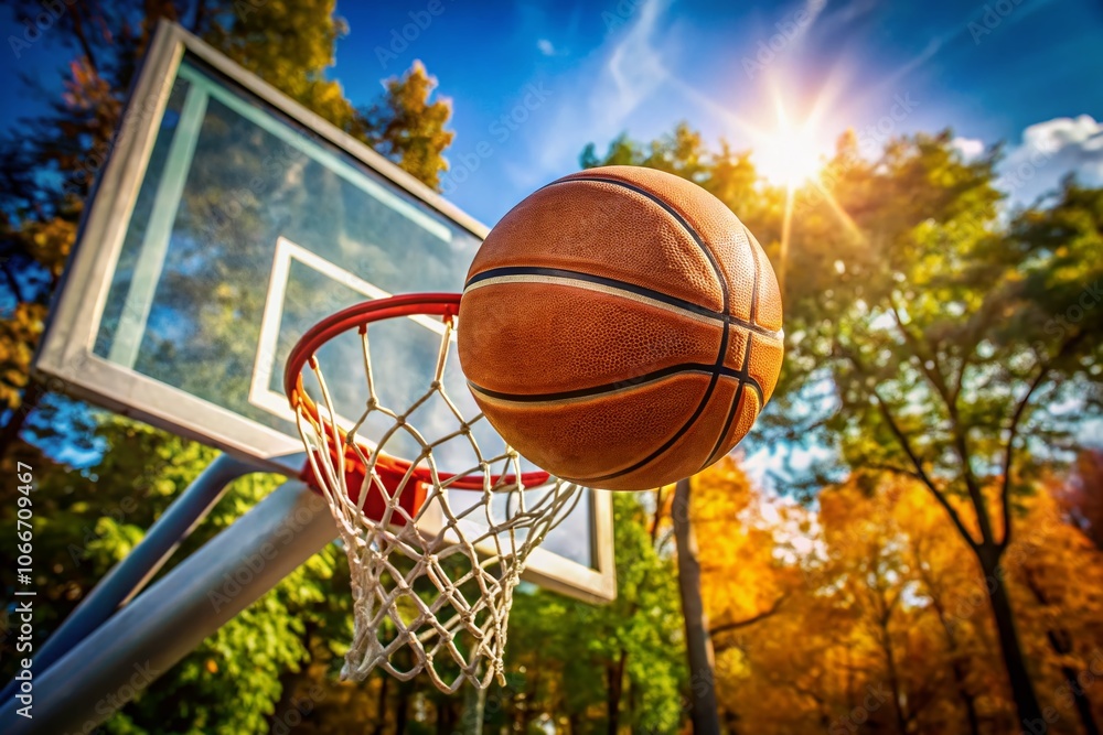 Selective Focus Basketball Hoop Shot from Below - Outdoor Sports Photography, Dynamic Action, Athleticism, Urban Environment, Basketball Game, Outdoor Play, Sports Equipment, Selective Focus Basketball Hoop Shot from Below - Outdoor Sports Photography, Dynamic Action, Athleticism, Urban Environment, Basketball Game, Outdoor Play, Sports Equipment,