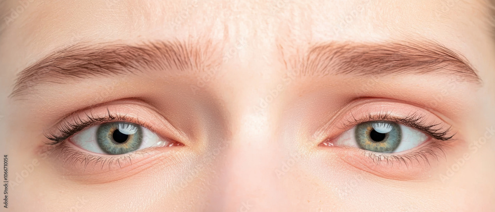 Naklejka premium Close-up of a person's eyes, showcasing natural light and subtle details of the eyelashes and eyebrows.