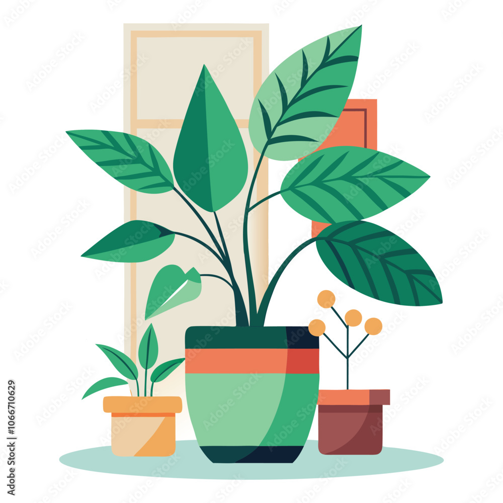 vector A potted plant with green leaves and a picture of a plant vector A potted plant with green leaves and a picture of a plant