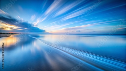 Serene Long Exposure of Subtle Blue Vertical Lines in a Dreamy Landscape with Gentle Waves and Soft Light Reflections for Tranquil Nature Lovers and Abstract Art Enthusiasts