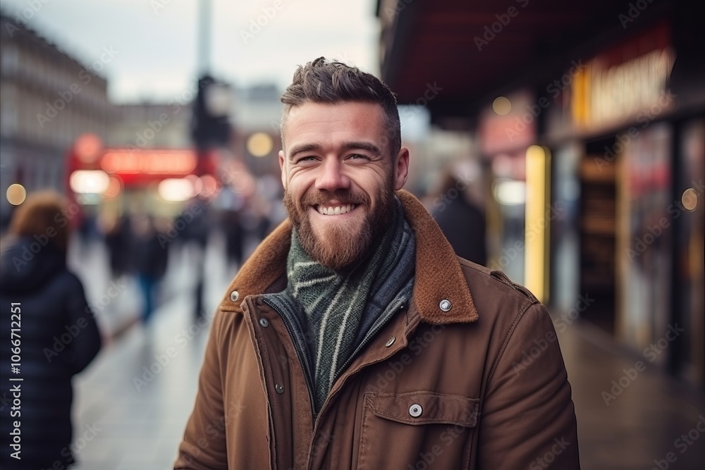 Portrait of a handsome young man with beard and moustache in the city Portrait of a handsome young man with beard and moustache in the city
