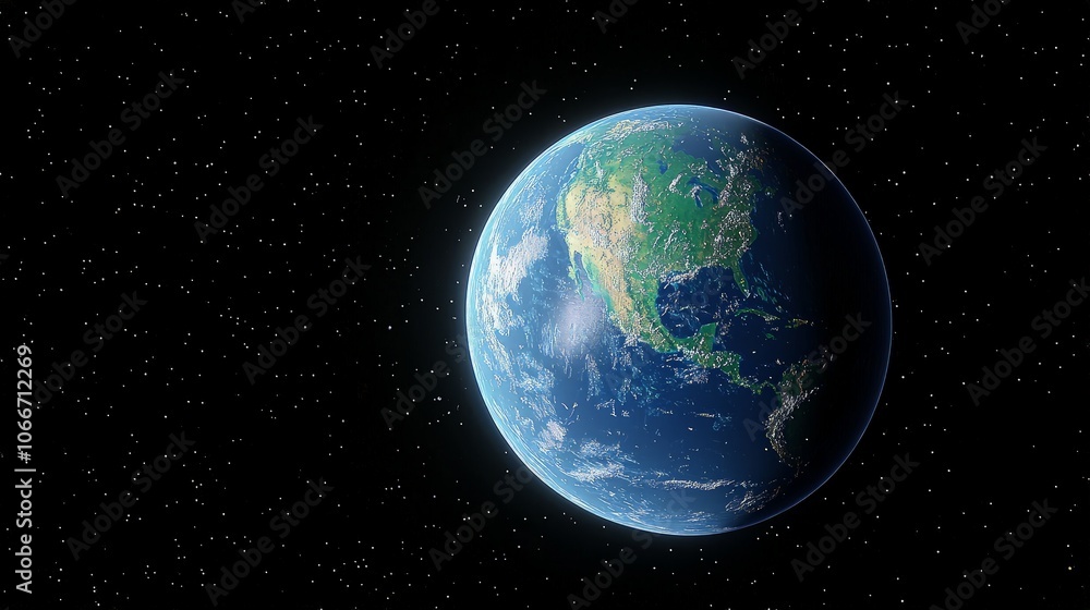 A detailed 3D rendering of planet Earth with North America prominently displayed, set against a backdrop of a starry night sky. A detailed 3D rendering of planet Earth with North America prominently displayed, set against a backdrop of a starry night sky.