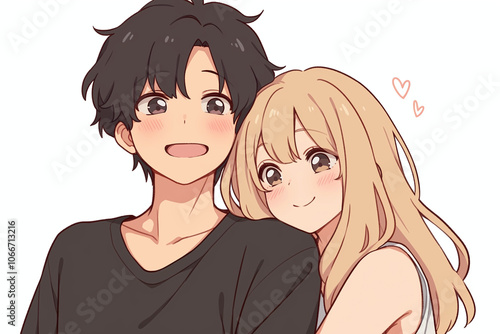 Cute Anime Couple Illustration - Romantic Digital Art