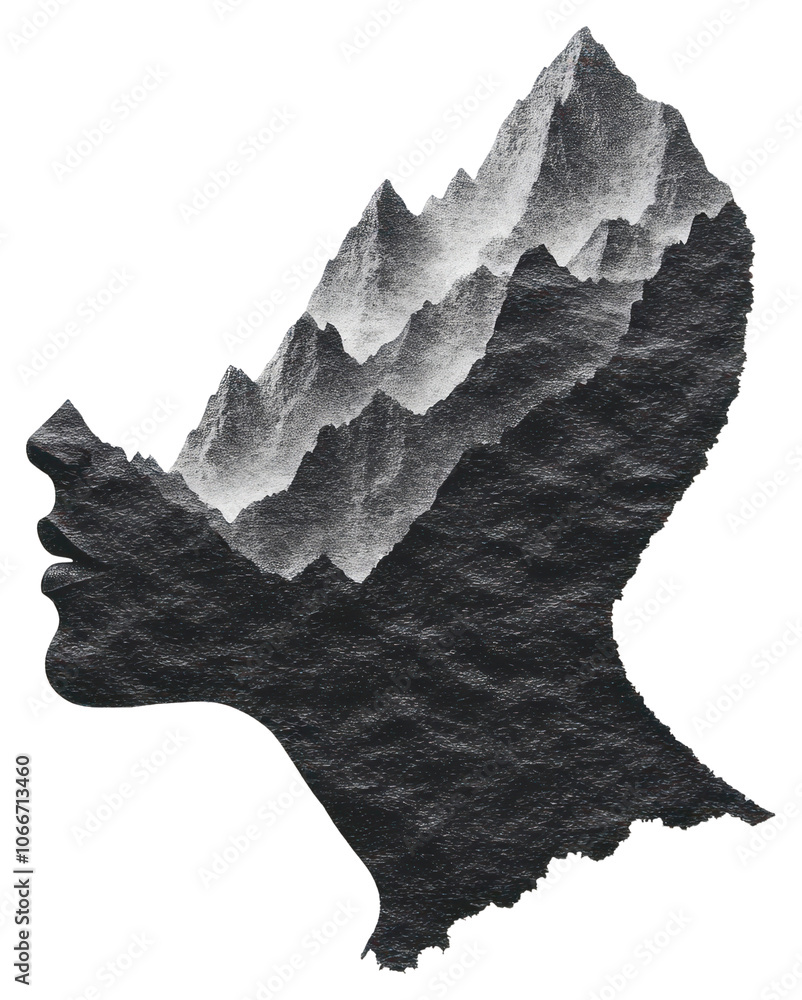 Obraz premium PNG A mountain range shaped like the edge of a human profile nature silhouette illustration.