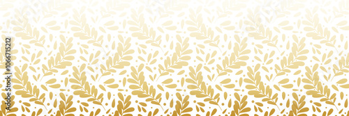 Golden leaf pattern vector banner, elegant leaves, white and gold background gradient design