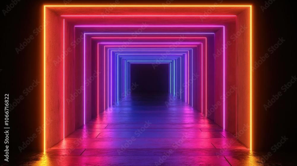 Neon Light Tunnel with Vibrant Colors Neon Light Tunnel with Vibrant Colors