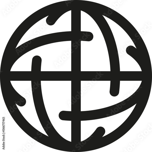 A stylized globe icon representing global connectivity with interconnected lines on a solid background