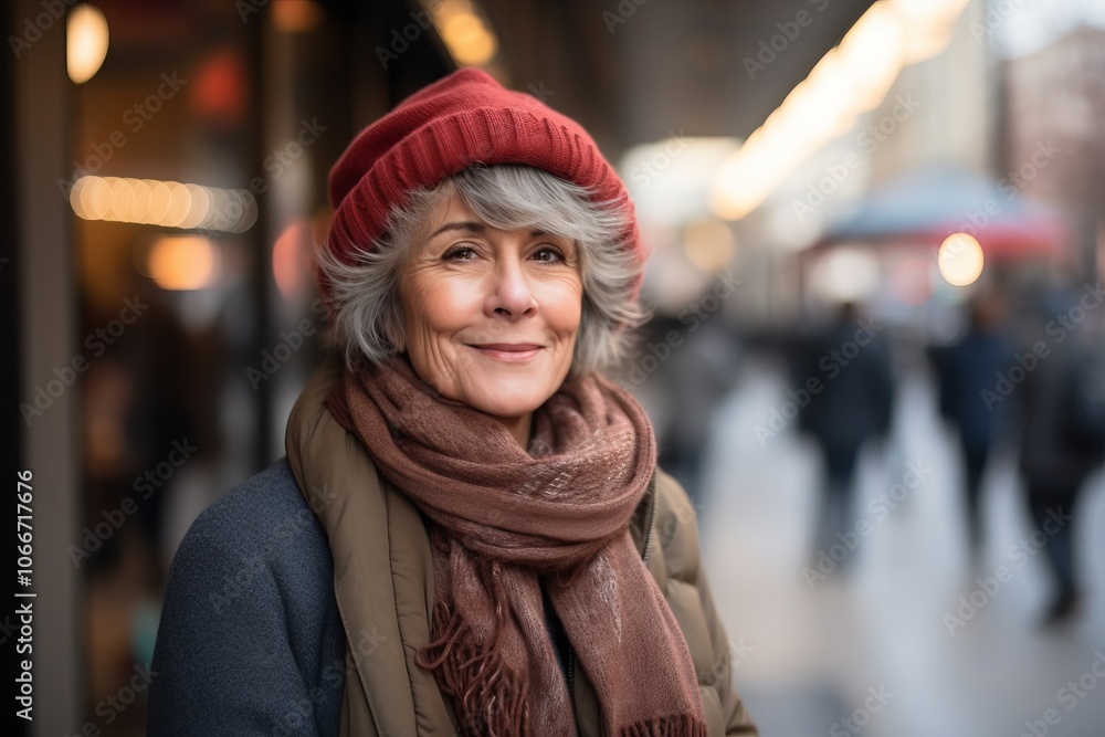 Portrait of an elderly woman in a hat and scarf on the street Portrait of an elderly woman in a hat and scarf on the street