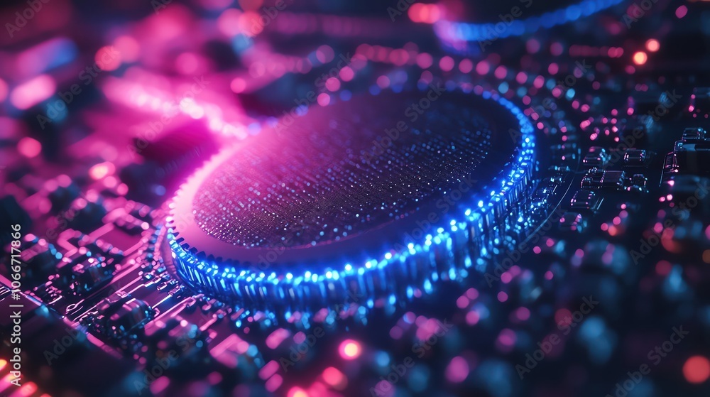 Silicon wafer, closeup, microchip manufacturing, blue neon Silicon wafer, closeup, microchip manufacturing, blue neon