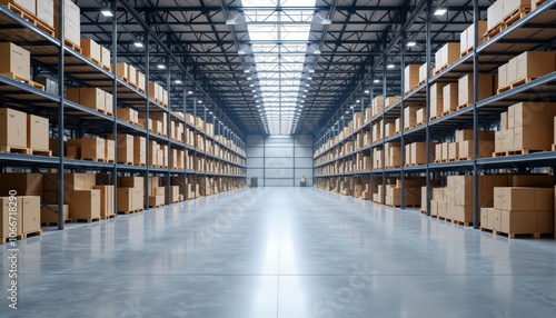 Wallpaper Mural Vast Empty Warehouse with Symmetrical Shelving and Organized Boxes. Torontodigital.ca