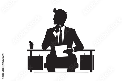 Businessman waiting for interview silhouette on white background.