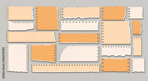 set of retro note torn paper sheets design,collection of ripped paper strip element.Sticky note paper clipart