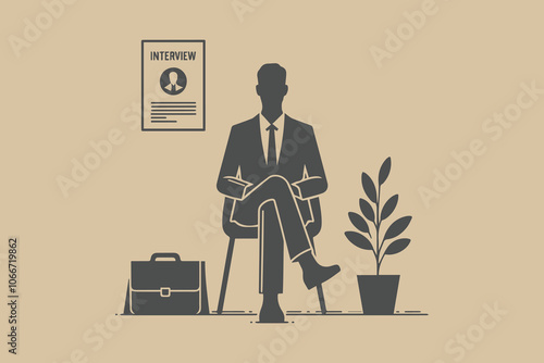 Minimalist waiting for interview silhouette. Job seeker concept background.