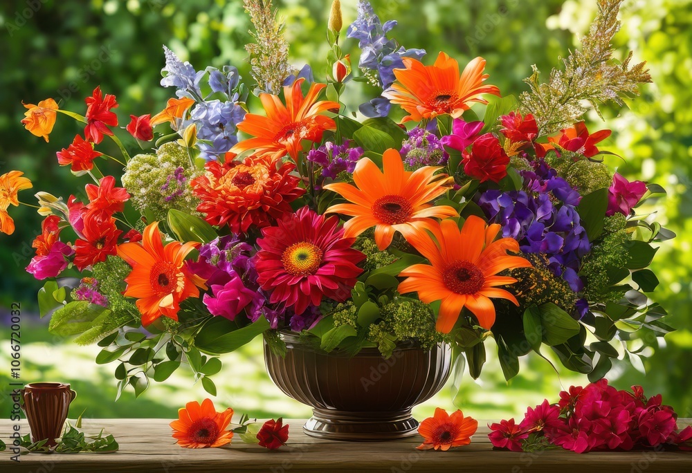 vibrant flowers bold colors set serene green background creating stunning visual display natural beauty, bloom, petal, foliage, leaf, nature, bouquet vibrant flowers bold colors set serene green background creating stunning visual display natural beauty, bloom, petal, foliage, leaf, nature, bouquet