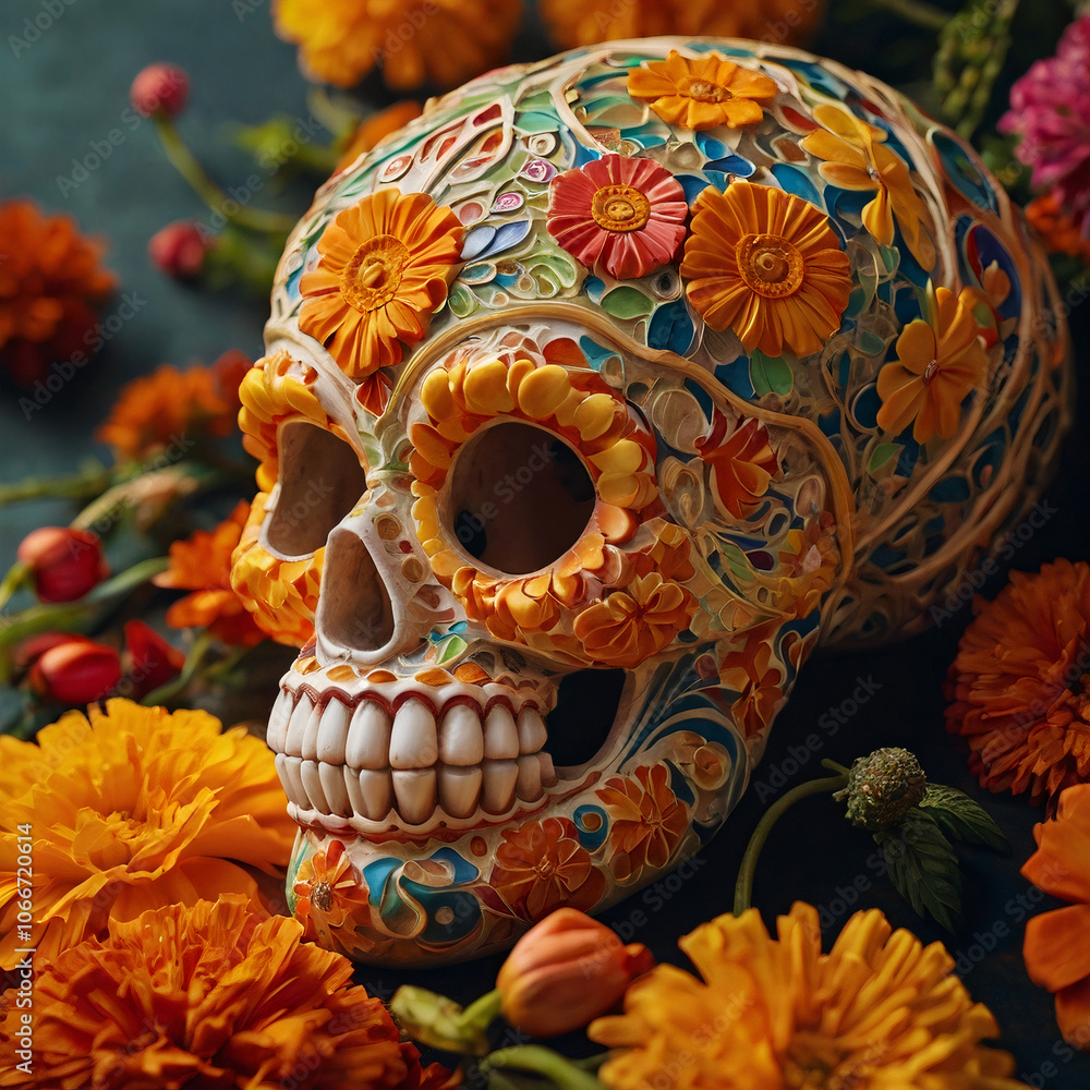 skull with flowers skull with flowers