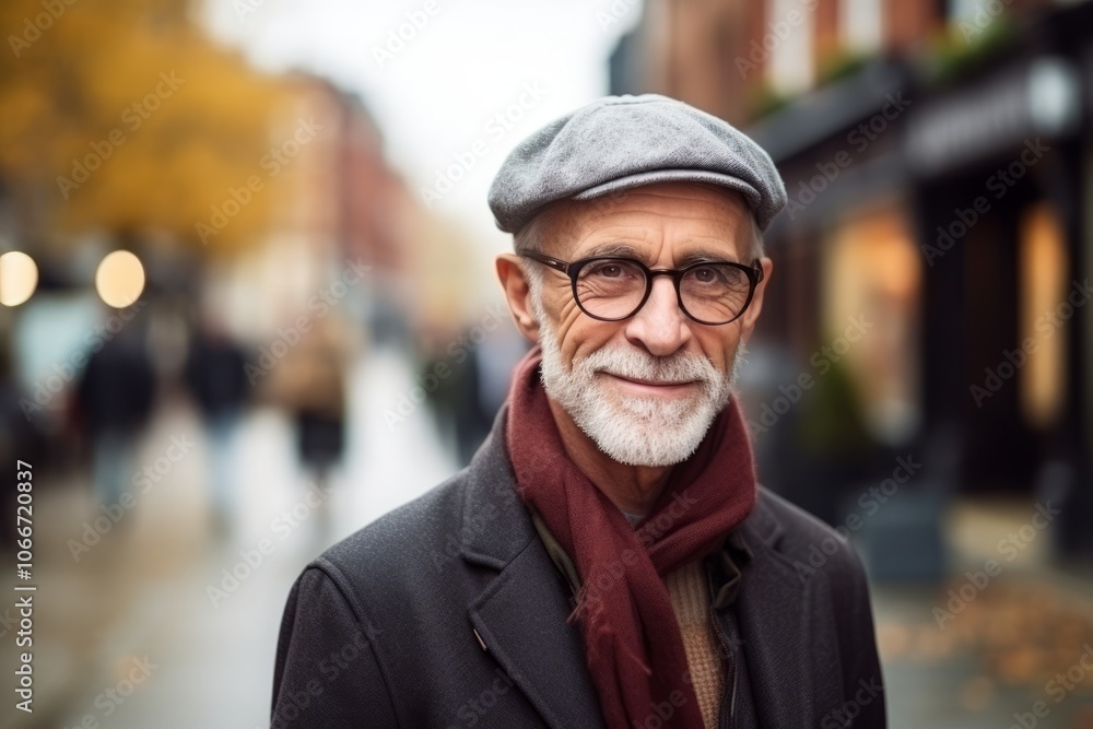 Portrait of a senior man with eyeglasses and scarf in the city Portrait of a senior man with eyeglasses and scarf in the city