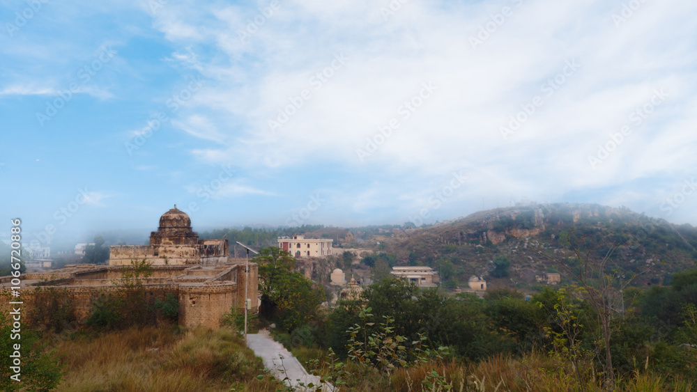 Fototapeta premium Misty morning over an ancient temple