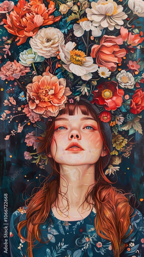 Woman with Flowers in Her Hair - Digital Painting Woman with Flowers in Her Hair - Digital Painting