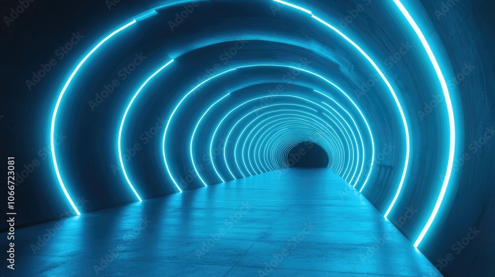 Neon Lit Tunnel with Circular Lighting Effects Neon Lit Tunnel with Circular Lighting Effects