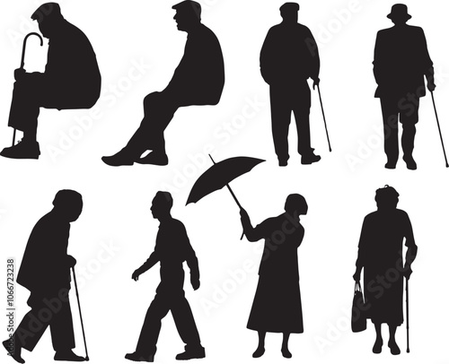 Old people grandmother grandfather silhouette vector